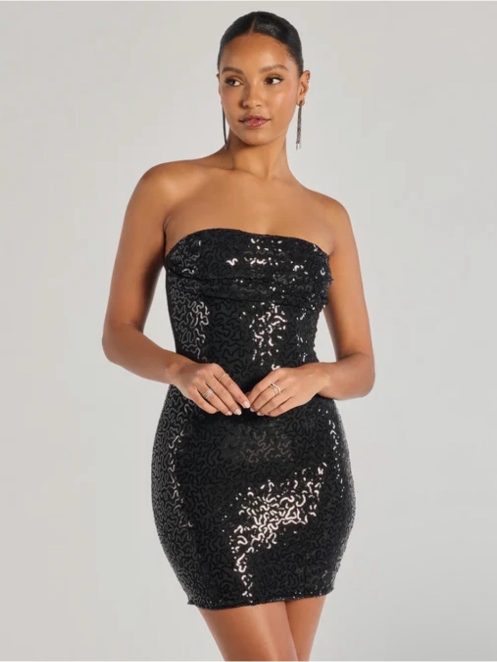 Windsor Strapless Black Sequin Bodycon Dress